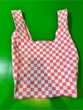 Pink and White Checkered Tote Bag